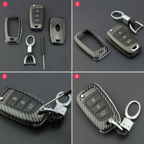 Hyundai 3 Button Flip Key ABS+Silicone Car Key Cover Case With Keychain Fit For Kona, Verna 2018 Onwards