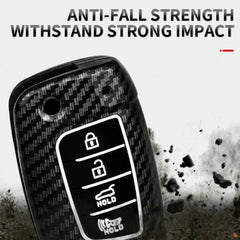 Hyundai Accent Kona 4 Button Carbon Fiber Remote Key Fob Key Cover Case With Keychain