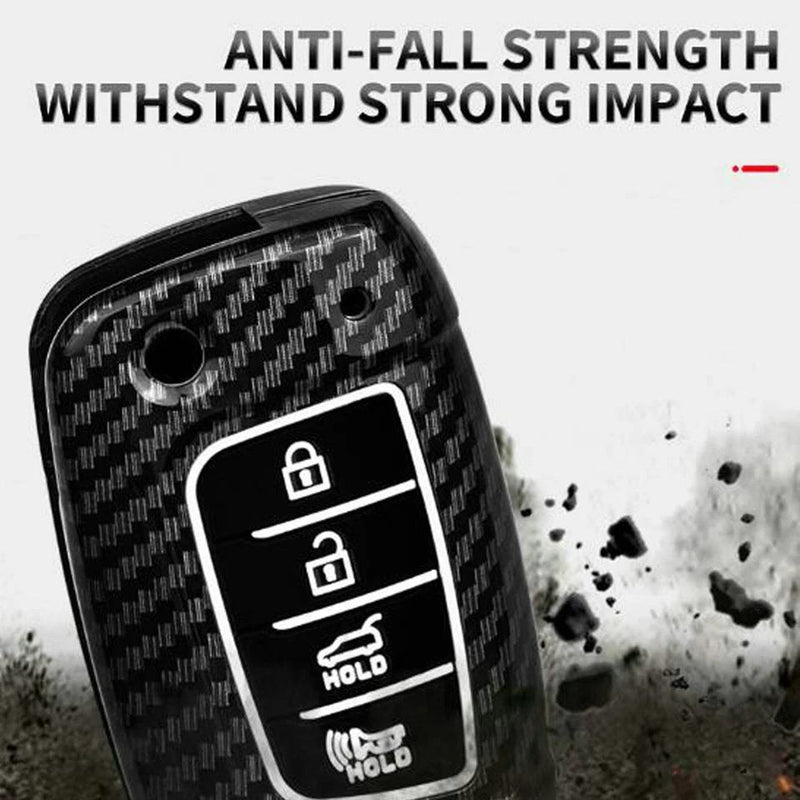 Hyundai Accent Kona 4 Button Carbon Fiber Remote Key Fob Key Cover Case With Keychain