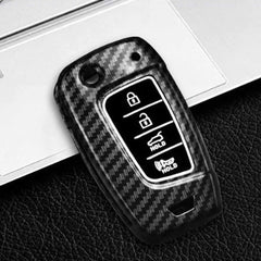 Hyundai Accent Kona 4 Button Carbon Fiber Remote Key Fob Key Cover Case With Keychain