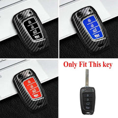 Hyundai Accent Kona 4 Button Carbon Fiber Remote Key Fob Key Cover Case With Keychain