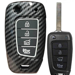 Hyundai Accent Kona 4 Button Carbon Fiber Remote Key Fob Key Cover Case With Keychain