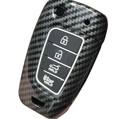 Hyundai Accent Kona 4 Button Carbon Fiber Remote Key Fob Key Cover Case With Keychain