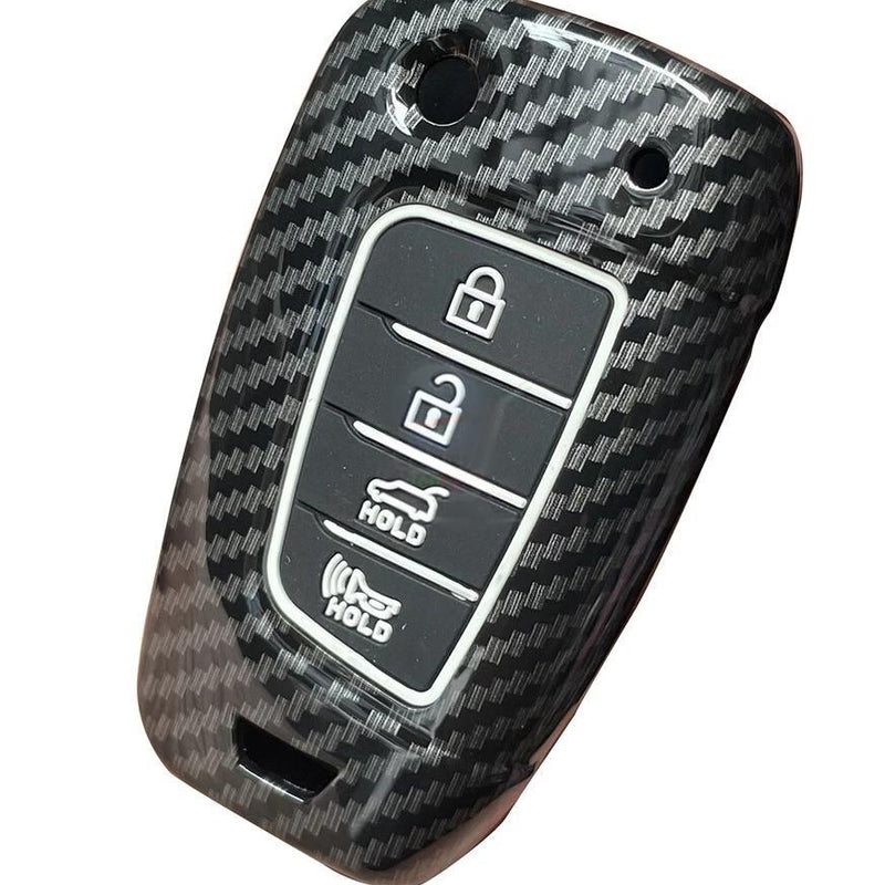 Hyundai Accent Kona 4 Button Carbon Fiber Remote Key Fob Key Cover Case With Keychain