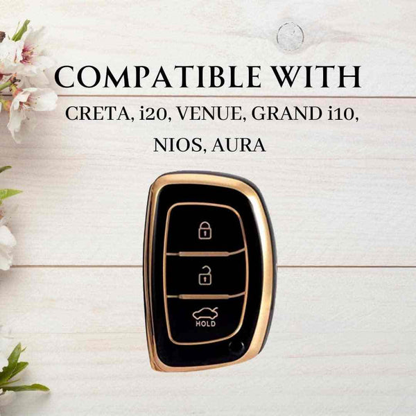 Hyundai TPU Premium 3 Button Smart Key Cover Compatible with Creta, Venue, i20, Grand i10 Nios, Aura 2019, 2020, 2021, 2022, 2023