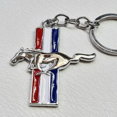 Ford Mustang Tri-Bar Full-Color Die-Cut Metal Key Chain, Key-Charm, Keychain