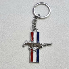 Ford Mustang Tri-Bar Full-Color Die-Cut Metal Key Chain, Key-Charm, Keychain