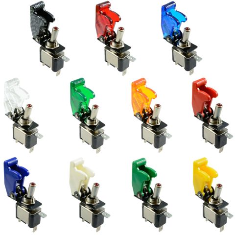 illuminated LED Toggle Switch With Missile Style Flick Cover 12V Car Dash