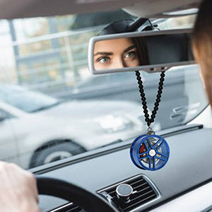 Star Blue Car Mirror Pendant Decoration Metal Wheel Hub Hanging Ornaments Auto Interior