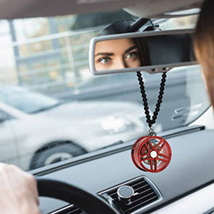 Star Red Car Mirror Pendant Decoration Metal Wheel Hub Hanging Ornaments Auto Interior