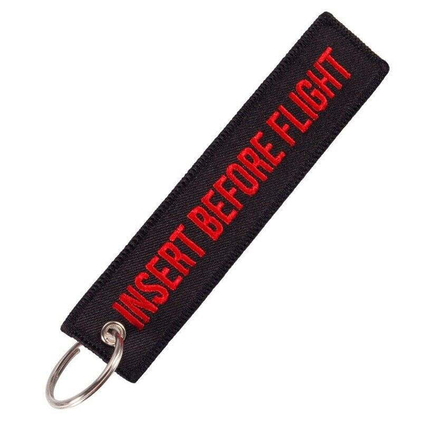 INSERT BEFORE FLIGHT Car Bike Embroidered Fabric Tag Strap Keyring Key Holder