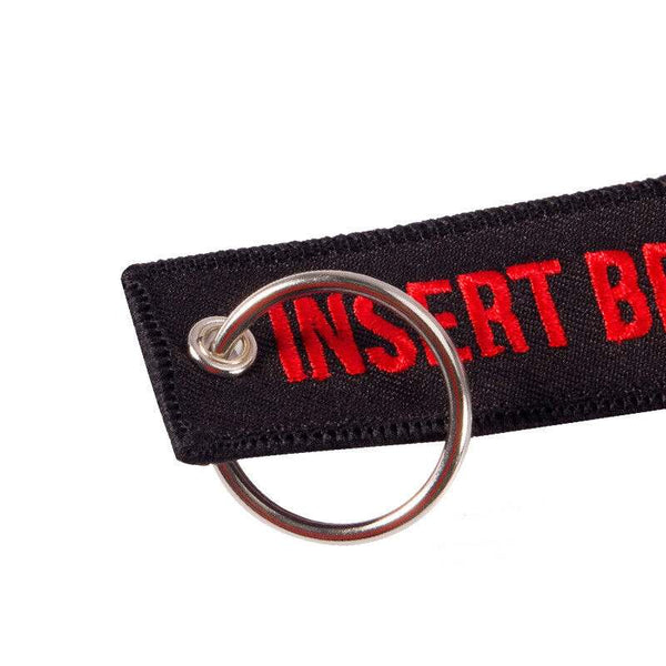 INSERT BEFORE FLIGHT Car Bike Embroidered Fabric Tag Strap Keyring Key Holder