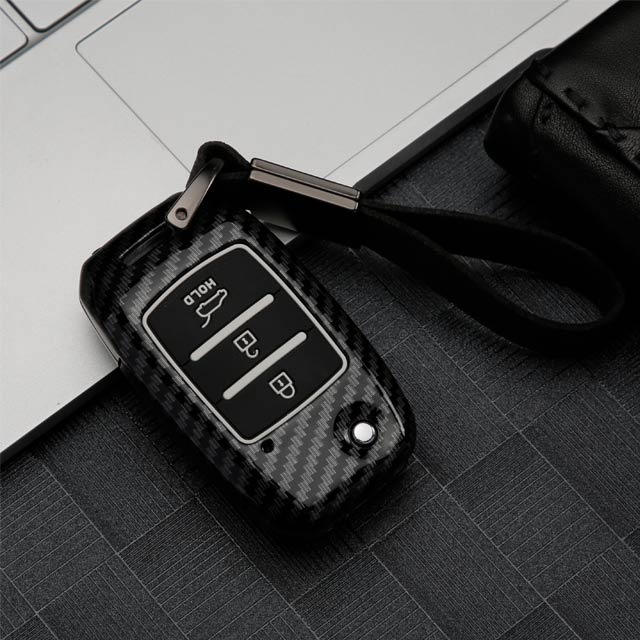 Kia 3 Button Flip Key ABS+Silicone Car Key Cover Case With Keychain For SELTOS, SONET
