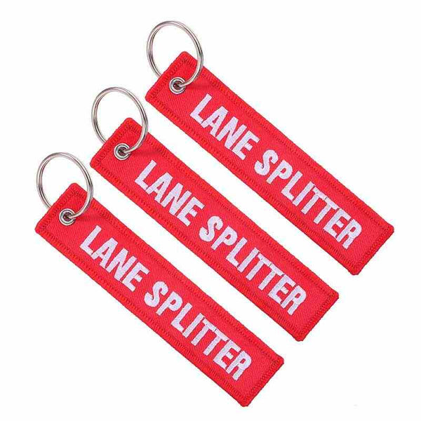 LANE SPLITTER Car Bike Embroidered Fabric Tag Strap Keyring Key Holder