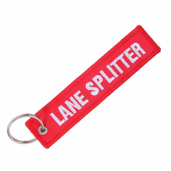 LANE SPLITTER Car Bike Embroidered Fabric Tag Strap Keyring Key Holder