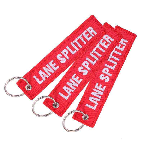 LANE SPLITTER Car Bike Embroidered Fabric Tag Strap Keyring Key Holder