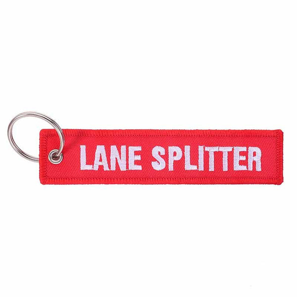 LANE SPLITTER Car Bike Embroidered Fabric Tag Strap Keyring Key Holder