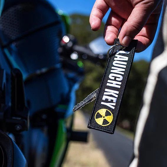 LAUNCH KEY Car Bike Embroidered Fabric Tag Strap Keyring Key Holder