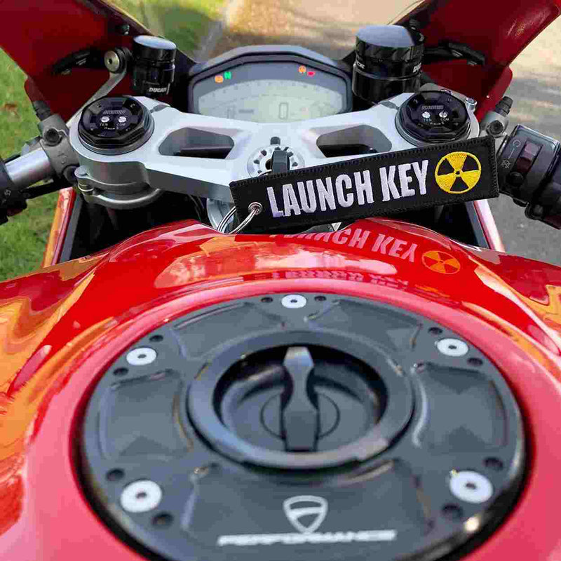 LAUNCH KEY Car Bike Embroidered Fabric Tag Strap Keyring Key Holder