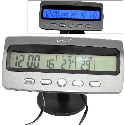 LCD Car Voltage Monitor Battery Alarm In / Out Temperature Thermometer Clock 12V