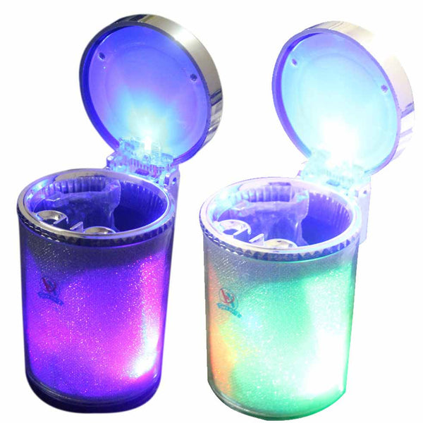 LED Color Changing Cup Holder Car Ash Tray-Silver