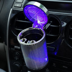 LED Color Changing Cup Holder Car Ash Tray-Silver