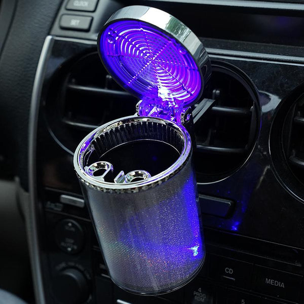 LED Color Changing Cup Holder Car Ash Tray-Silver