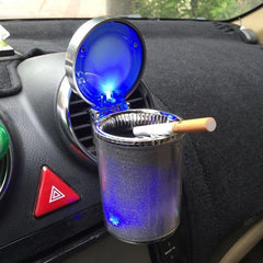 LED Color Changing Cup Holder Car Ash Tray-Silver