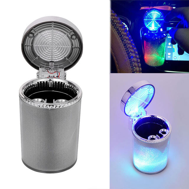 LED Color Changing Cup Holder Car Ash Tray-Silver