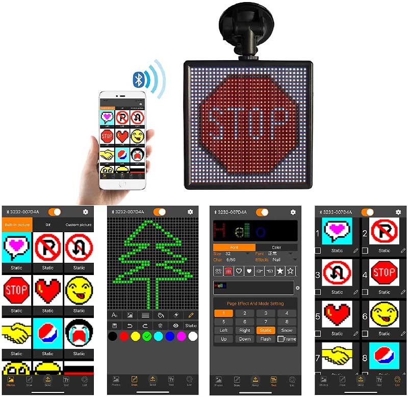 12V Animation Car LED Display Screen,Controlled Emoji Car LED Display Screen Adjustable Support Bluetooth App for iOS Android