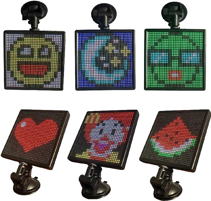 12V Animation Car LED Display Screen,Controlled Emoji Car LED Display Screen Adjustable Support Bluetooth App for iOS Android