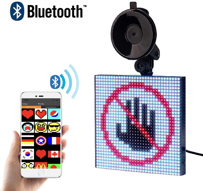 12V Animation Car LED Display Screen,Controlled Emoji Car LED Display Screen Adjustable Support Bluetooth App for iOS Android
