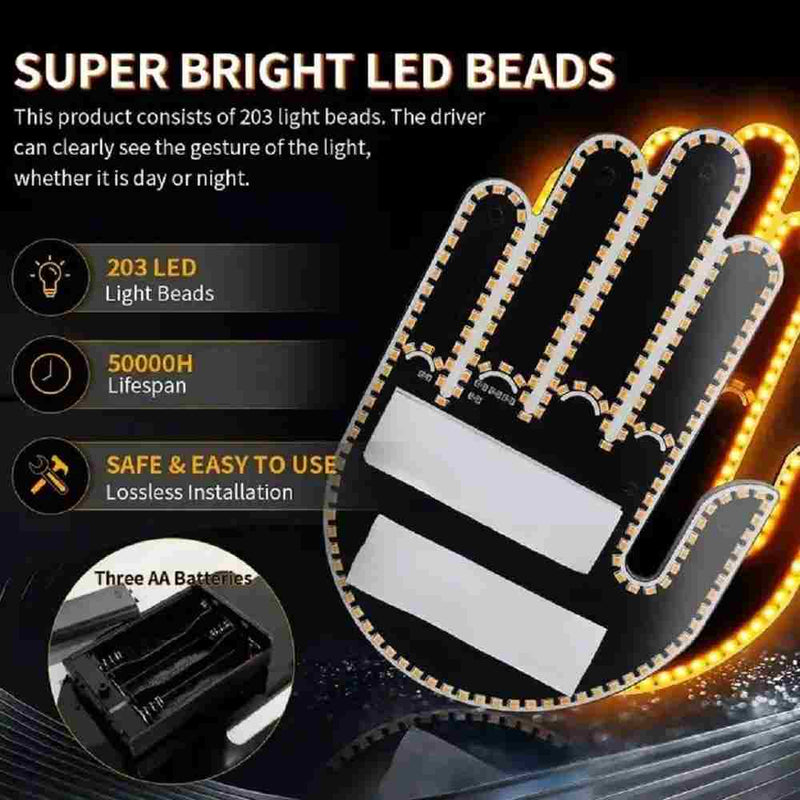 LED Illuminated Gesture Car Finger Light with Remote Hand Lamp (Battery Not Included)