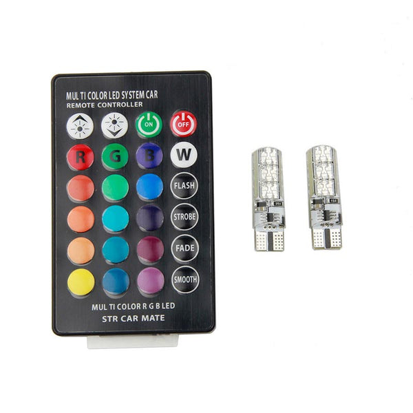 2pcs T10 6 SMD RGB LED Car Reading Light Lamp Bulb With Remote Silicon Coated