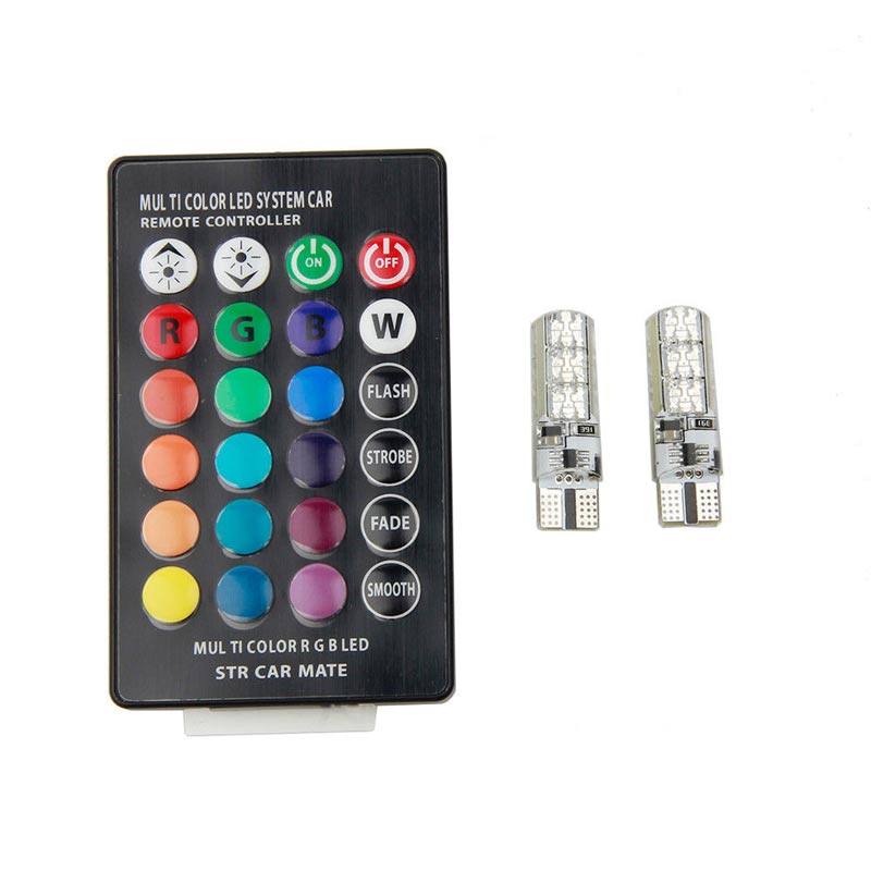 2pcs T10 6 SMD RGB LED Car Reading Light Lamp Bulb With Remote Silicon Coated