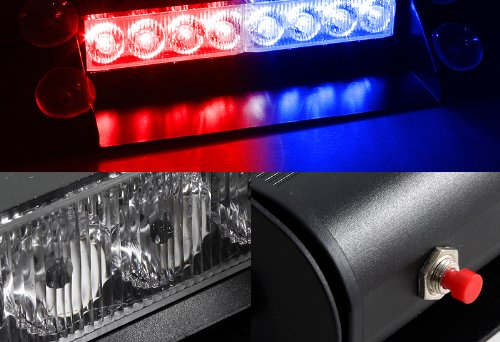Universal Car Bright Police Style 8 LED Red Blue Strobe Light