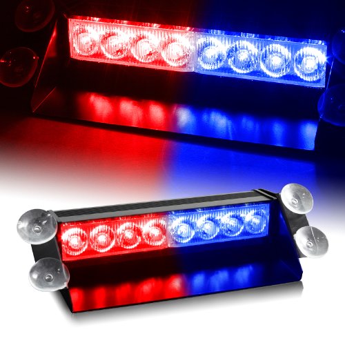 Universal Car Bright Police Style 8 LED Red Blue Strobe Light