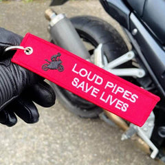 LOUD PIPES SAVE LIVES Car Bike Embroidered Fabric Tag Strap Keyring Key Holder