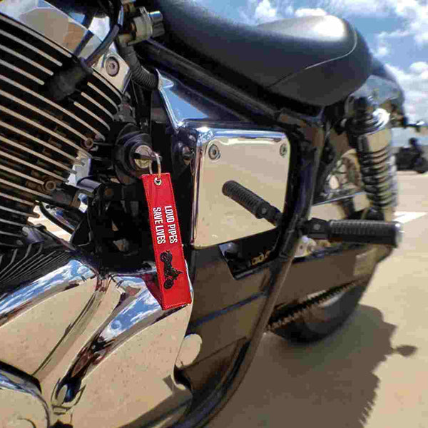 LOUD PIPES SAVE LIVES Car Bike Embroidered Fabric Tag Strap Keyring Key Holder