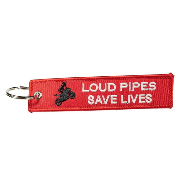 LOUD PIPES SAVE LIVES Car Bike Embroidered Fabric Tag Strap Keyring Key Holder