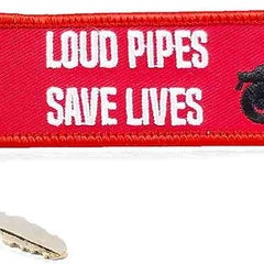 LOUD PIPES SAVE LIVES Car Bike Embroidered Fabric Tag Strap Keyring Key Holder