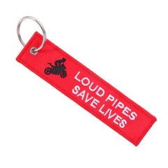 LOUD PIPES SAVE LIVES Car Bike Embroidered Fabric Tag Strap Keyring Key Holder