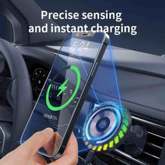 Magnetic Car Wireless Charger APP RGB LED Air Vent Stand Holder For Magsafe iPhone 15 14 13 12 Pro Max Phone Charging Station