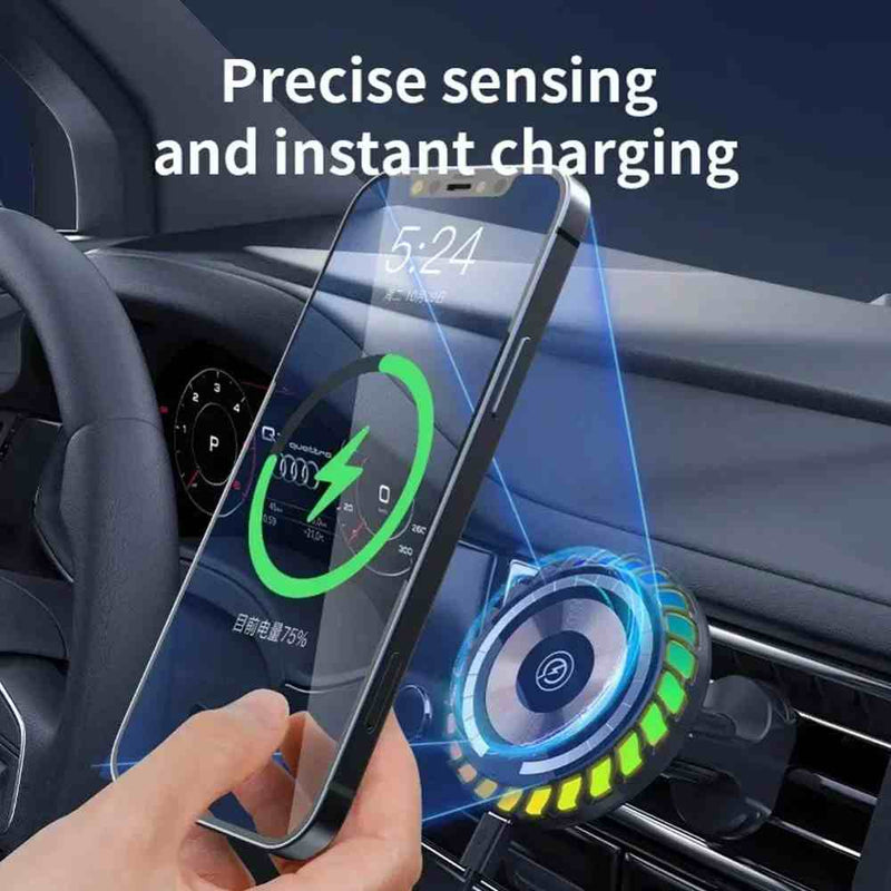 Magnetic Car Wireless Charger APP RGB LED Air Vent Stand Holder For Magsafe iPhone 15 14 13 12 Pro Max Phone Charging Station
