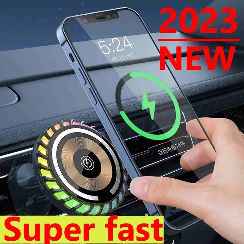 Magnetic Car Wireless Charger APP RGB LED Air Vent Stand Holder For Magsafe iPhone 15 14 13 12 Pro Max Phone Charging Station