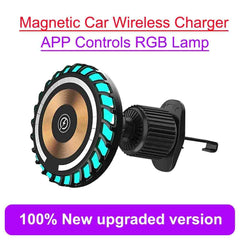 Magnetic Car Wireless Charger APP RGB LED Air Vent Stand Holder For Magsafe iPhone 15 14 13 12 Pro Max Phone Charging Station