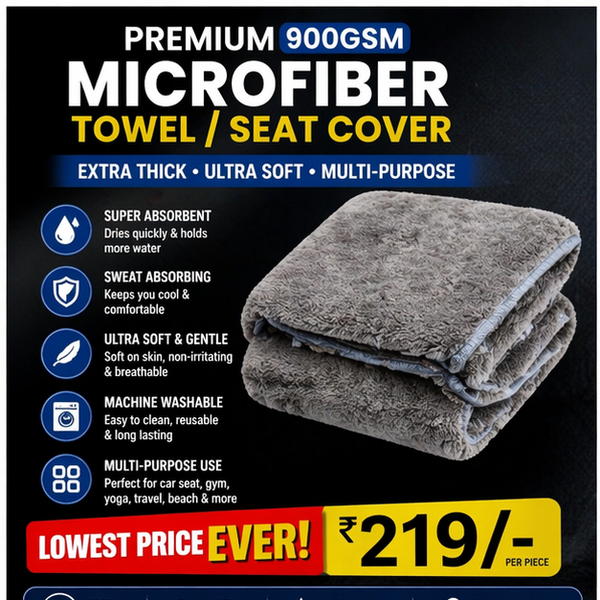 Ultra Premium 900 GSM Microfiber Car Seat Towel (60x90 cm) – Super Absorbent & Extra Thick