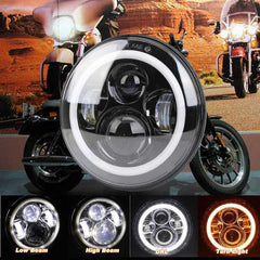 1pc 7inch LED 55W Headlight DRL Ring for Royal Enfield Bike Mahindra Thar Jeep Maruti Gypsy (White & Amber Color)