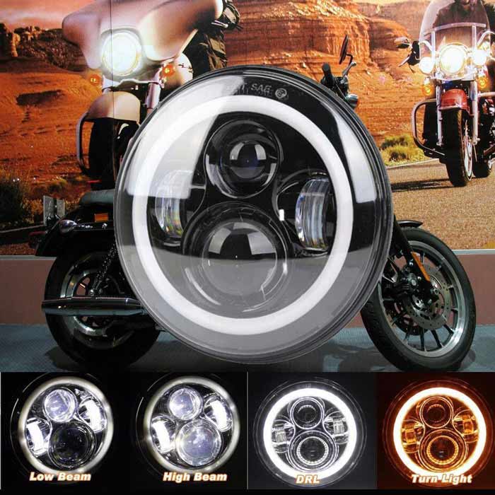 1pc 7inch LED 55W Headlight DRL Ring for Royal Enfield Bike Mahindra Thar Jeep Maruti Gypsy (White & Amber Color)