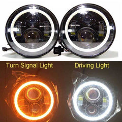 1pc 7inch LED 55W Headlight DRL Ring for Royal Enfield Bike Mahindra Thar Jeep Maruti Gypsy (White & Amber Color)